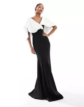 ASOS DESIGN Premium – черное платье макси с большим контрастным бантом и поясом