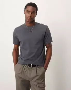 ASOS DESIGN Premium — графитовая футболка с круглым вырезом плотностью 300 г/м