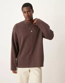 ASOS DESIGN Premium — коричневая футболка оверсайз плотностью 300 г/м с длинными рукавами и швами интерлок