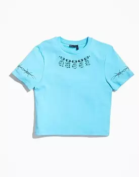 ASOS DESIGN – PRIDE – Укороченная футболка унисекс неоново-синего цвета с принтом на груди