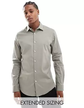 ASOS DESIGN – приталенная эластичная рубашка цвета хаки