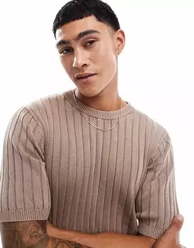 ASOS DESIGN – Приталенная футболка коричневой вязки в рубчик