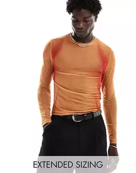 ASOS DESIGN – Приталенная футболка с длинными рукавами из сеточки с рисунком
