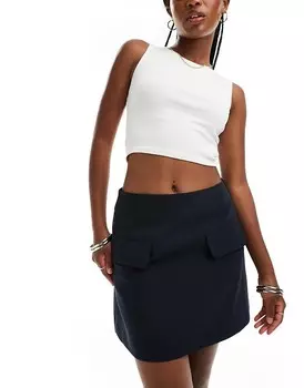ASOS DESIGN – приталенная темно-синяя мини-юбка с карманами