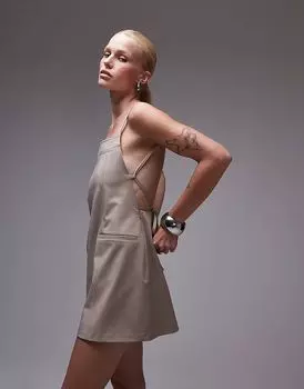 ASOS DESIGN приталенное мини-платье с глубоким вырезом на спине в каменном цвете