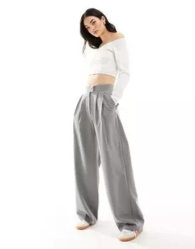 ASOS DESIGN – приталенные серые брюки с широкими штанинами и складками