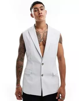 ASOS DESIGN – приталенный светло-серый пиджак без рукавов из тонкой фактурной ткани