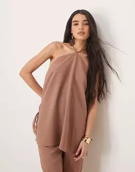 ASOS DESIGN, приталенный свободный топ с халтером, цвет мокко