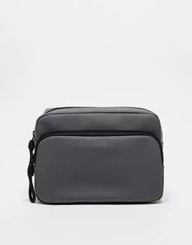 ASOS DESIGN – Прорезиненная серая косметичка с двумя отделениями