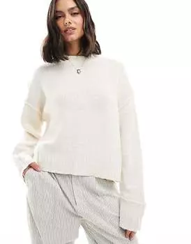 ASOS DESIGN Простой вязаный свитер белого цвета с круглым вырезом