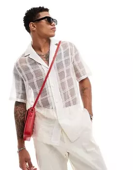 ASOS DESIGN – Прозрачная рубашка в белую клетку с короткими рукавами, воротником с лацканами и свободным кроем