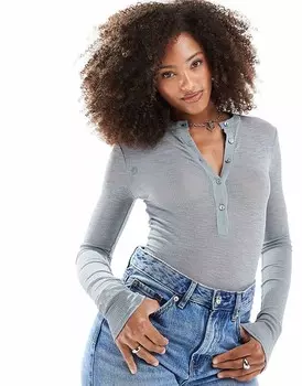 ASOS DESIGN Прозрачное боди серебристого цвета с полосками и воротником-хоппи