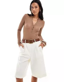 ASOS DESIGN – Прозрачное боди в рубчик мокко с воротником-хенли