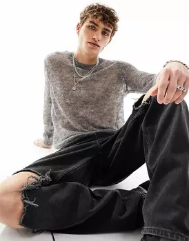 ASOS DESIGN – Прозрачный фактурный вязаный свитер темно-серого цвета
