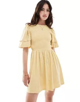 ASOS DESIGN – Пурпурное мини-платье с пышными рукавами и вышитым узором