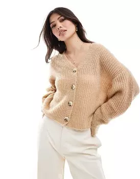 ASOS DESIGN – пушистый вязаный кардиган оверсайз коричневого цвета экрю