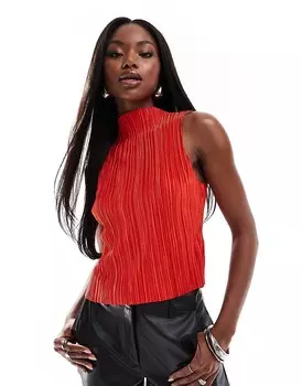ASOS DESIGN – ярко-красный топ без рукавов со складками и высоким вырезом
