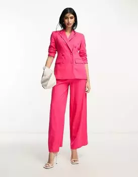 ASOS DESIGN – ярко-розовый двубортный пиджак из смесовой льняной ткани