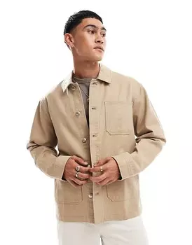 ASOS DESIGN — рабочая куртка из стираного твила каменно-бежевого цвета