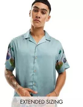 ASOS DESIGN – Роскошная атласная рубашка с кубинским воротником и цветочной отделкой