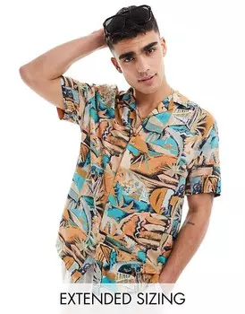ASOS DESIGN– Роскошная рубашка с кубинским воротником и абстрактным гавайским винтажным узором