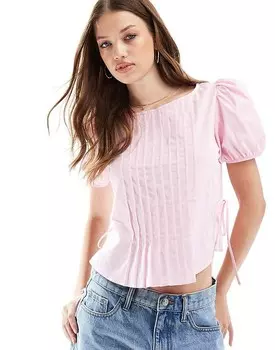 ASOS DESIGN – розовая блузка со складками и рукавами-фонариками