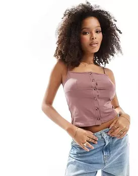 ASOS DESIGN – Розовая майка с роговыми пуговицами