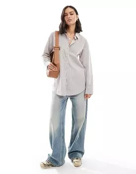 ASOS DESIGN – розовая рубашка из поплина в полоску оверсайз