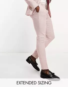 ASOS DESIGN – розовые узкие брюки из смесового льна с тонким узором «гусиные лапки»