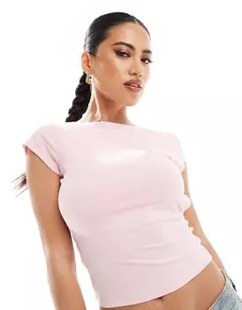 ASOS DESIGN – Розовый топ с короткими рукавами и вырезом сзади