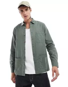 ASOS DESIGN - рубашка цвета хаки из смесового льна