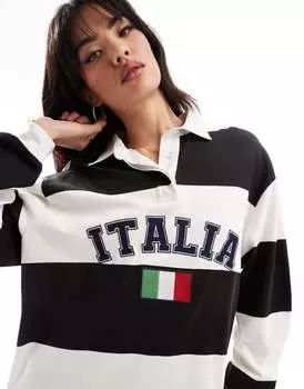 ASOS DESIGN — рубашка для регби в черно-белую полоску с вышитой надписью «Италия»