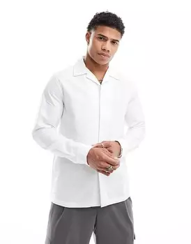 ASOS DESIGN – Рубашка из хлопчатобумажного хлопка белого цвета с широким воротником с лацканами и стандартного кроя