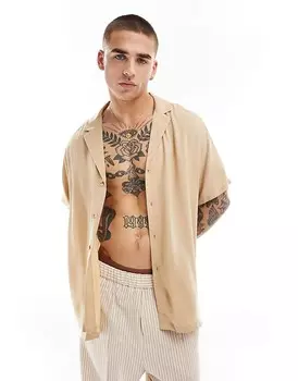 ASOS DESIGN – Рубашка из вискозы свободного кроя светло-коричневого цвета с длинным воротником с лацканами