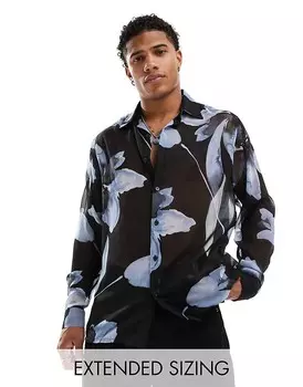 ASOS DESIGN – Рубашка Luna с кубинским воротником с акварельным цветочным узором