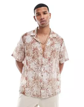 ASOS DESIGN – Рубашка Luna с кубинским воротником с цветочным узором в стиле барокко