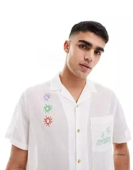 ASOS DESIGN — рубашка непринужденной текстуры с вышивкой и лацканами
