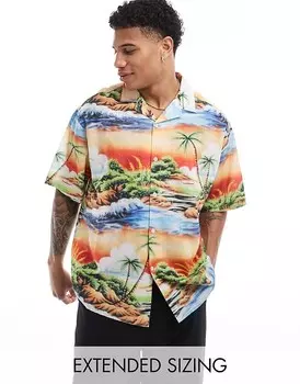 ASOS DESIGN – Рубашка оверсайз из искусственного льна с кубинским воротником и гавайским принтом