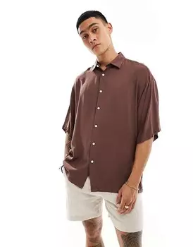 ASOS DESIGN – рубашка оверсайз из вискозы светло-коричневого цвета