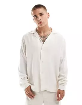 ASOS DESIGN – рубашка оверсайз с кубинским воротником из смесового льна цвета экрю