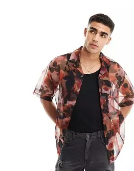 ASOS DESIGN – Рубашка оверсайз с кубинским воротником с акварельным цветочным узором