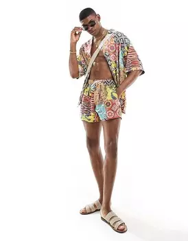 ASOS DESIGN – рубашка оверсайз с кубинским воротником и лоскутным узором, часть комплекта