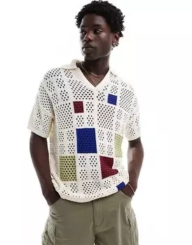 ASOS DESIGN Рубашка-поло крючком цвета экрю с воротником-поло и круглым вырезом