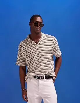ASOS DESIGN – Рубашка-поло повседневного кроя со структурированными полосками и воротником с лацканами