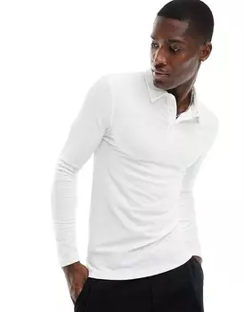 ASOS DESIGN – Рубашка поло с длинными рукавами приталенного кроя белого цвета в рубчик