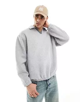 ASOS DESIGN — рубашка-поло серого вереска с V-образным вырезом и контрастной окантовкой