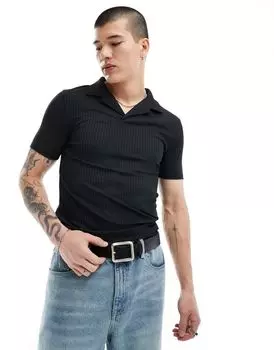ASOS DESIGN — Рубашка поло в рубчик черного цвета