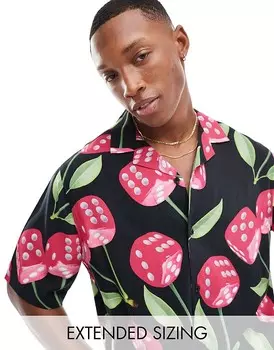 ASOS DESIGN – Рубашка повседневного кроя с принтом вишневых кубиков и воротником с лацканами