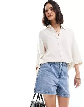 ASOS DESIGN – Рубашка свободного кроя из имитации льна натурального цвета