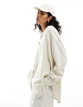 ASOS DESIGN – рубашка свободного кроя натурального цвета из смесового льна